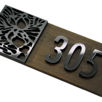 Letrero de madera de palisandro para número de habitación: señalización acrílica para puerta de hotel