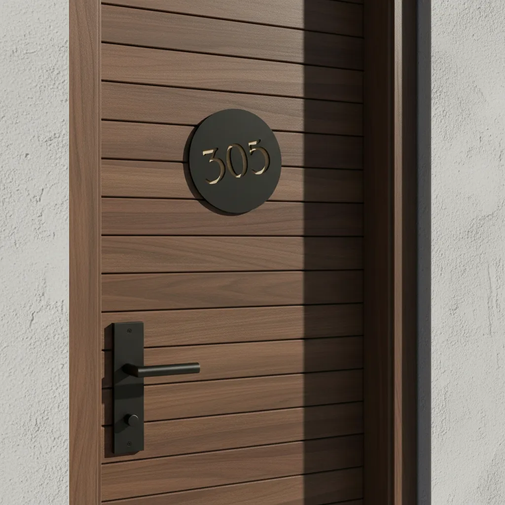 Letrero redondo de acrílico negro mate para número de habitación - Letrero para puerta de apartamento de hotel - Image 3