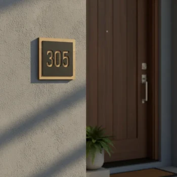Letrero cuadrado de madera y acrílico para número de apartamento o casa