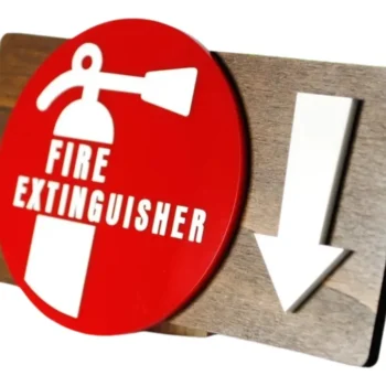 Señal de extintor de incendios de madera y acrílico: Señal de seguridad