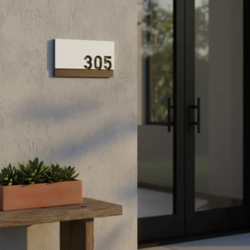 Letrero moderno de madera y acrílico para número de habitación - Señalización para puerta de apartamento de hotel