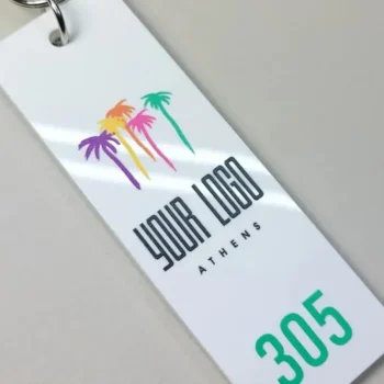 Llavero personalizado en Acrílico para Hoteles, Llavero con su logo y número de habitación