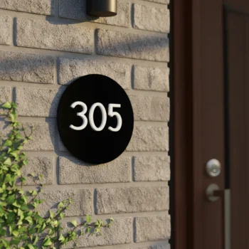 Letrero acrílico redondo moderno para número de habitación: señalización para puerta de hotel