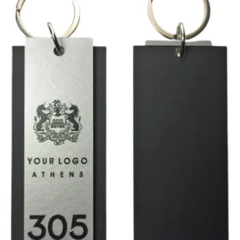 Llavero Moderno Personalizado para Hoteles, Key Tag con su logo y número de habitación