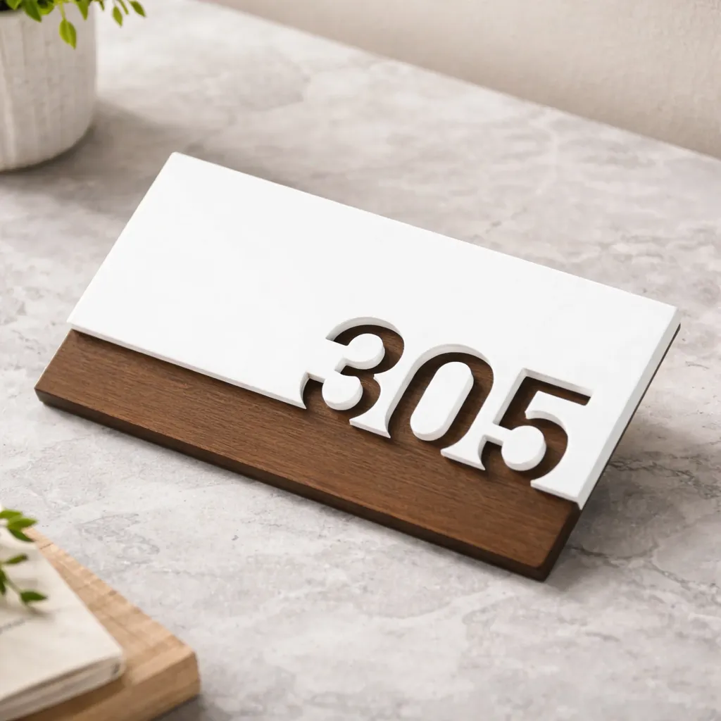 Letrero moderno de madera y acrílico para número de habitación - Señalización para puerta de apartamento de hotel - Image 2