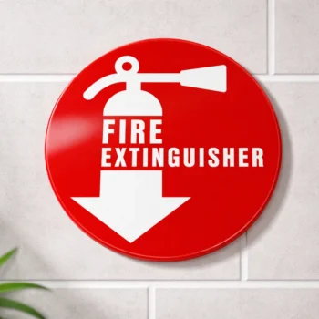 Letrero moderno de acrílico para extintor de incendios: Letrero de seguridad para hoteles