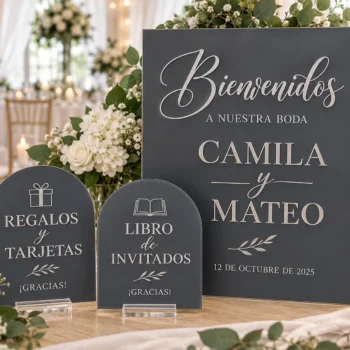 Kit de 3 Carteles Personalizados para Bodas en Acrílico